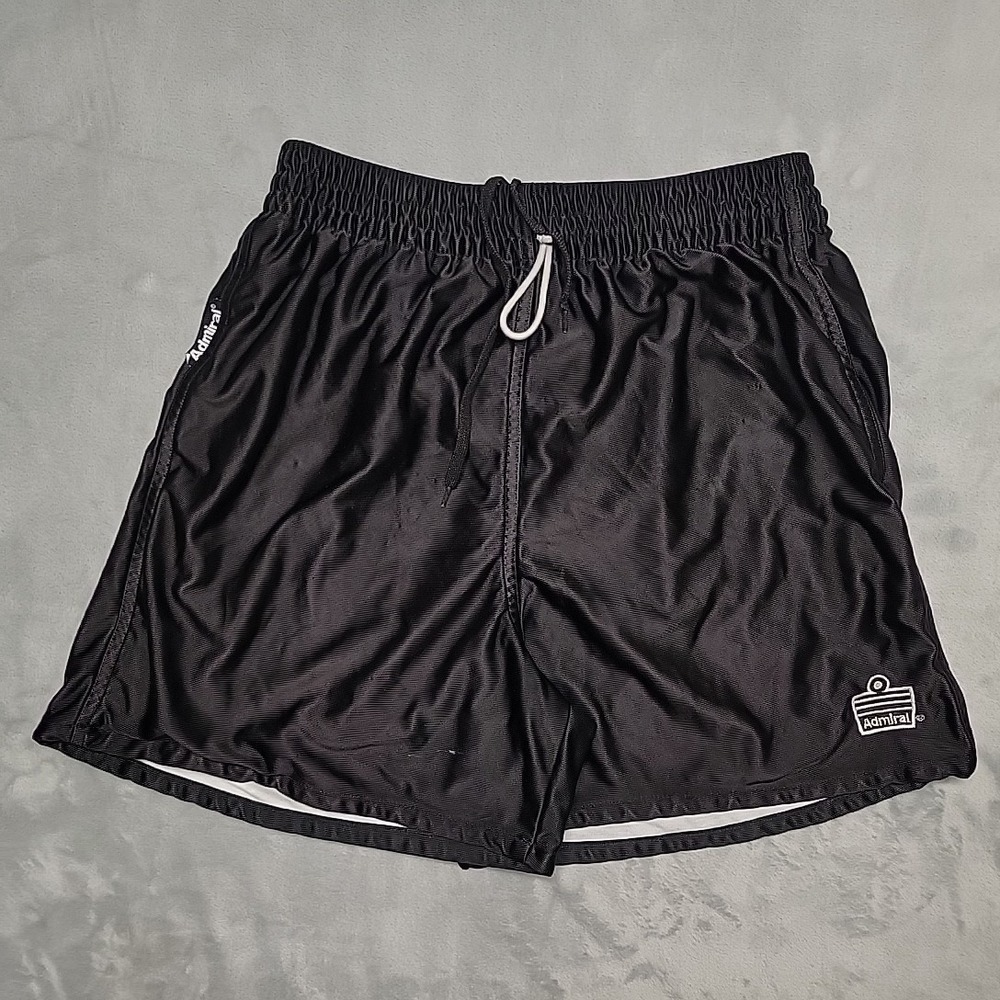 Vintage Admiral Soccer Shorts Mens L Black Athletic Gym Running Retro Satin‎